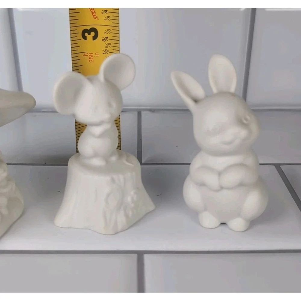 Hallmark Lot Of 3 Vintage Figurines Bunny, Mouse, & Mice Under A Mushroom Bisque